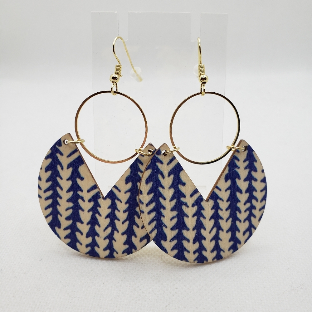 Blue and Gold Patterned Earrings